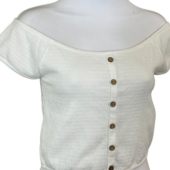 RIPCURL Ladies Venice Off-the-Shoulder White Smocked Texture Crop Top Small - Picture 2 of 10